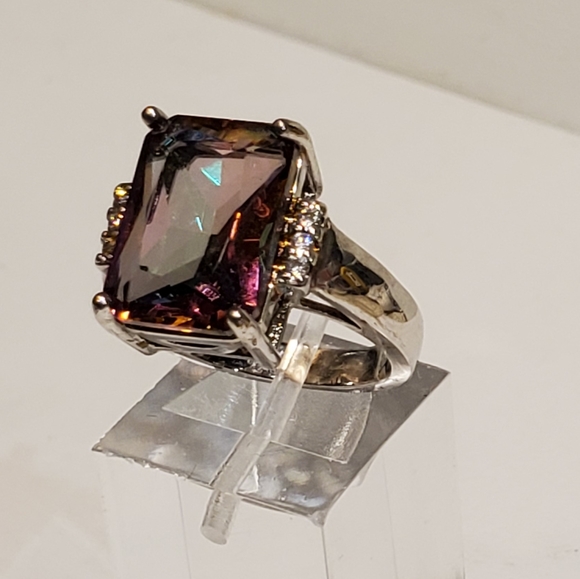 4.3CT PRINCESS CUT MYSTIC TOPAZ RING - Picture 2 of 12